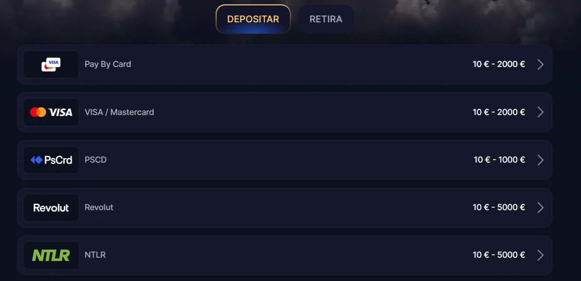 Cazeus Casino Métodos de Pago